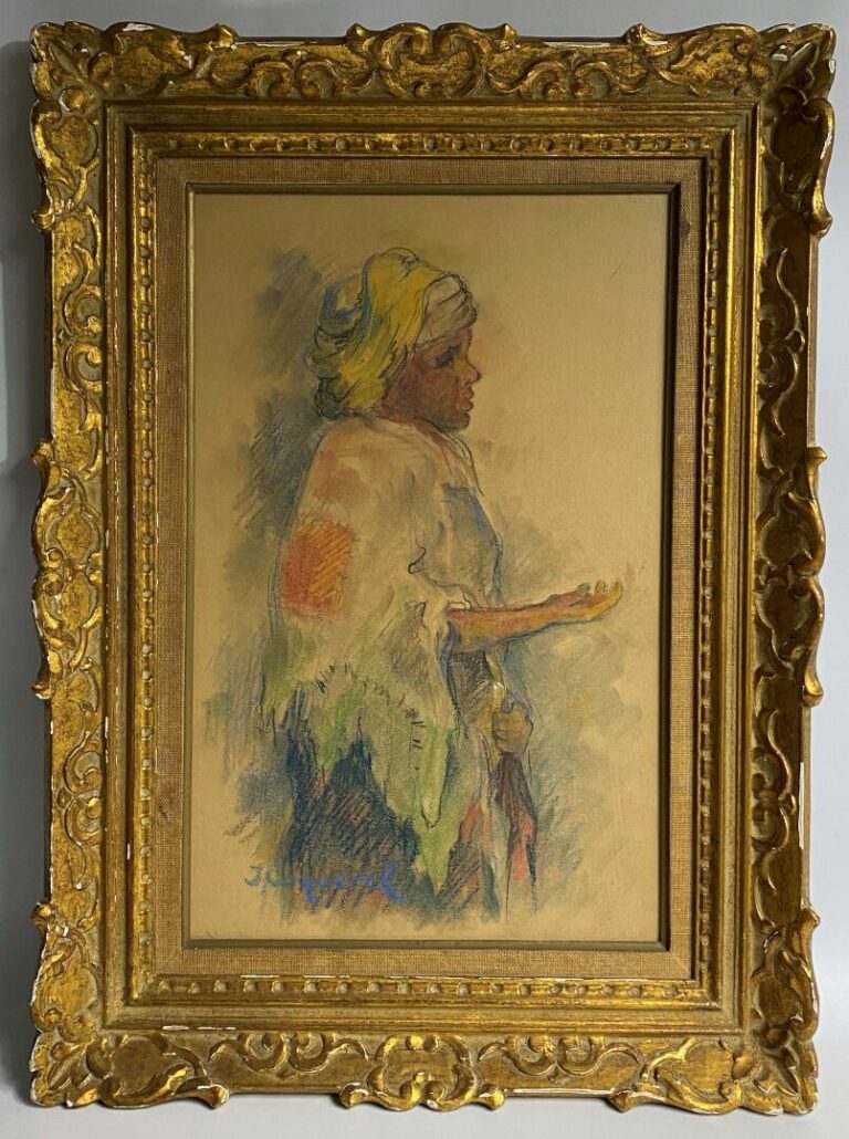 Jacques COQUEREL (1933) - Femme au turban - Pastel sur papier, signé en bas à g…
