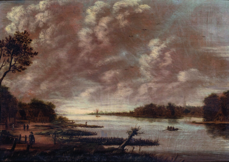 Jan MEERHOUT (Gorinchem 1627 - Amsterdam 1677) - Paysage fluvial avec des prome…