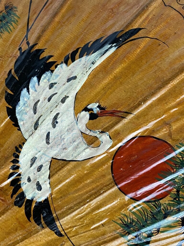 JAPON, XXe siècle - Ombrelle à décor de hérons dans un paysage
