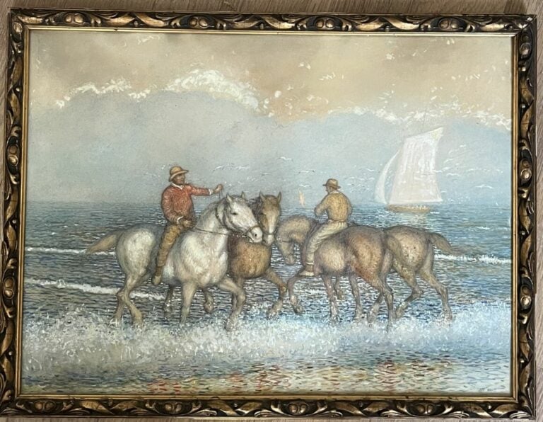 Jaroslav HONZIK (1870-1954) - Chevaliers au bord de la mer - Aquarelle sur cart…