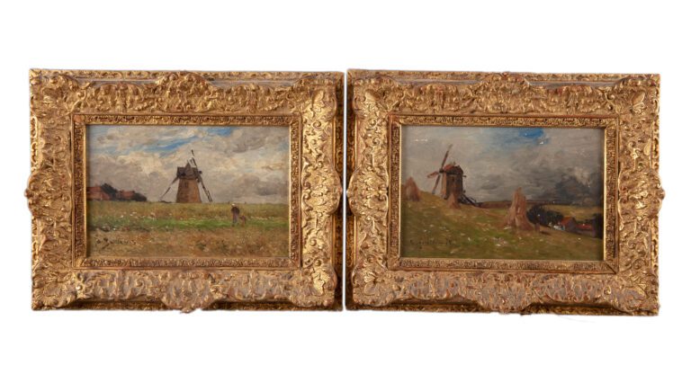 Jean-Baptiste Antoine GUILLEMET (1843-1918). - Paysages au moulin - Paire d'hui…