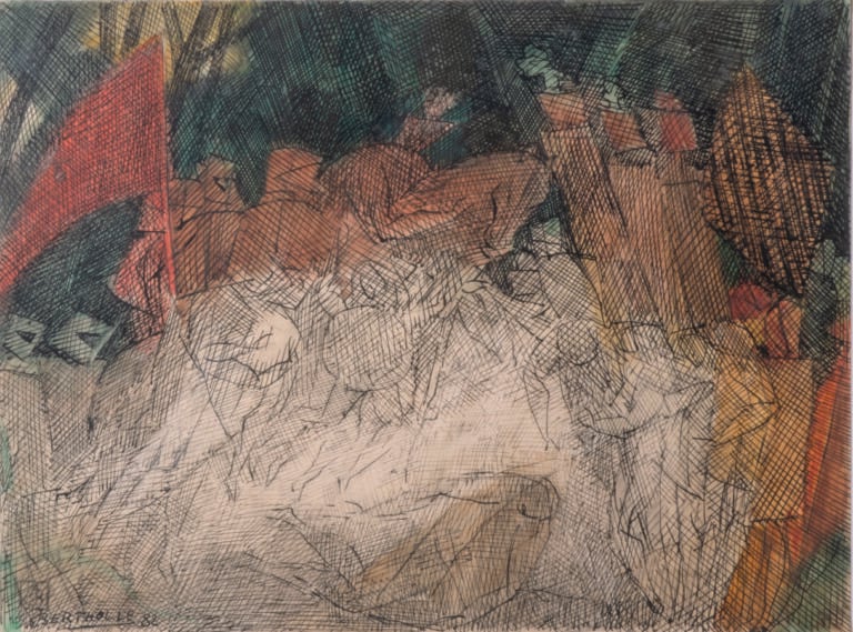Jean BERTHOLLE (1909-1996) - La bataille des chevaliers,1982 - Encre et aquarel…