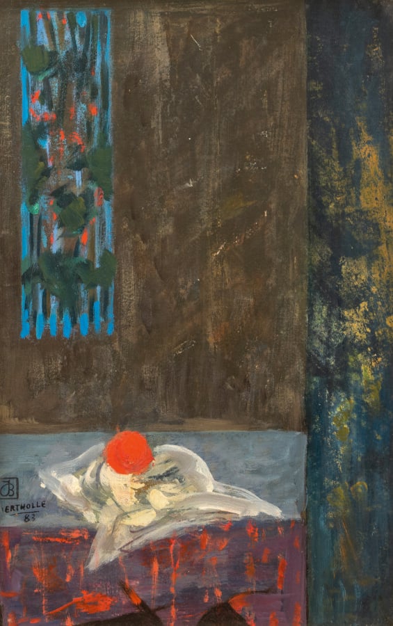 Jean BERTHOLLE (1909-1996) - Vitrail et Nature Morte, 1983 - Huile sur carton,…