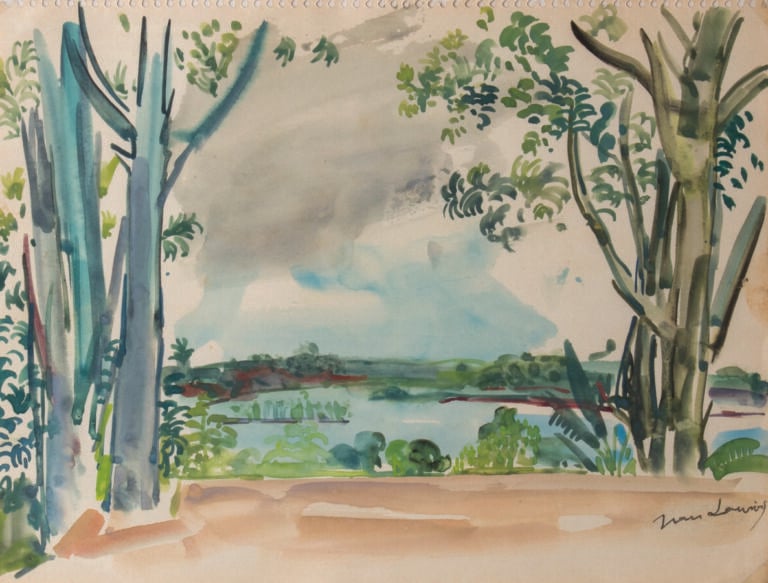 Jean LAUNOIS (1898-1942) - Paysage - Aquarelle sur papier, signée en bas à droi…