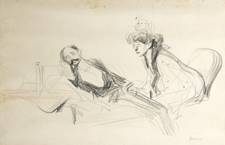 Jean-Louis FORAIN (1852-1931) - La visite - fusain, signé en bas à droite - 30…