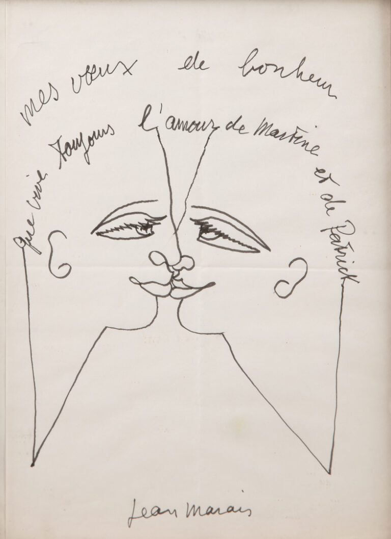 Jean MARAIS (1913-1998). - Couple s'embrassant - Dessin au feutre sur papier, d…