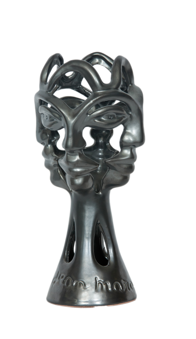 Jean MARAIS (1913-1998). - Vase quatre visages en céramique vernissée argentée.…