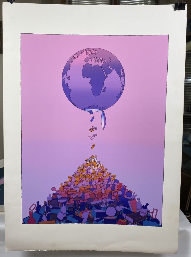 Jean-Michel FOLON (1934-2005) Composition à la mappemonde Lithographie sur véli…