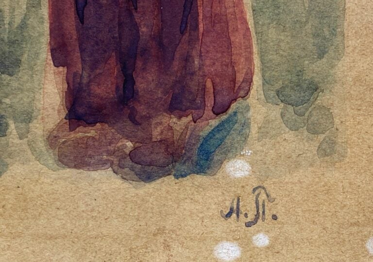 Jeune femme au rateau - Aquarelle sur papier, monogramme en bas à droite - Dim…