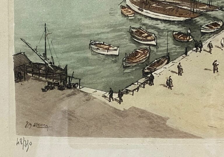 Joanny DREVET (1889-1969) - Marseille, quai des Belges 1937 - Estampe en couleu…