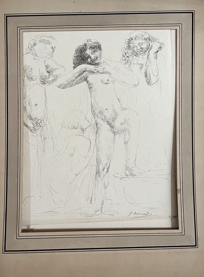 Joseph BERNARD (1864-1933) - Le couple, Etude pour un bas-relief, - Dessin au c…