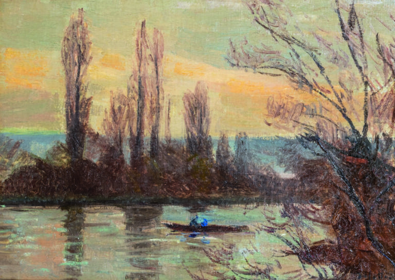 Joseph DELATTRE (1858-1912) - Paysage de Seine - Huile sur toile marouflée sur…