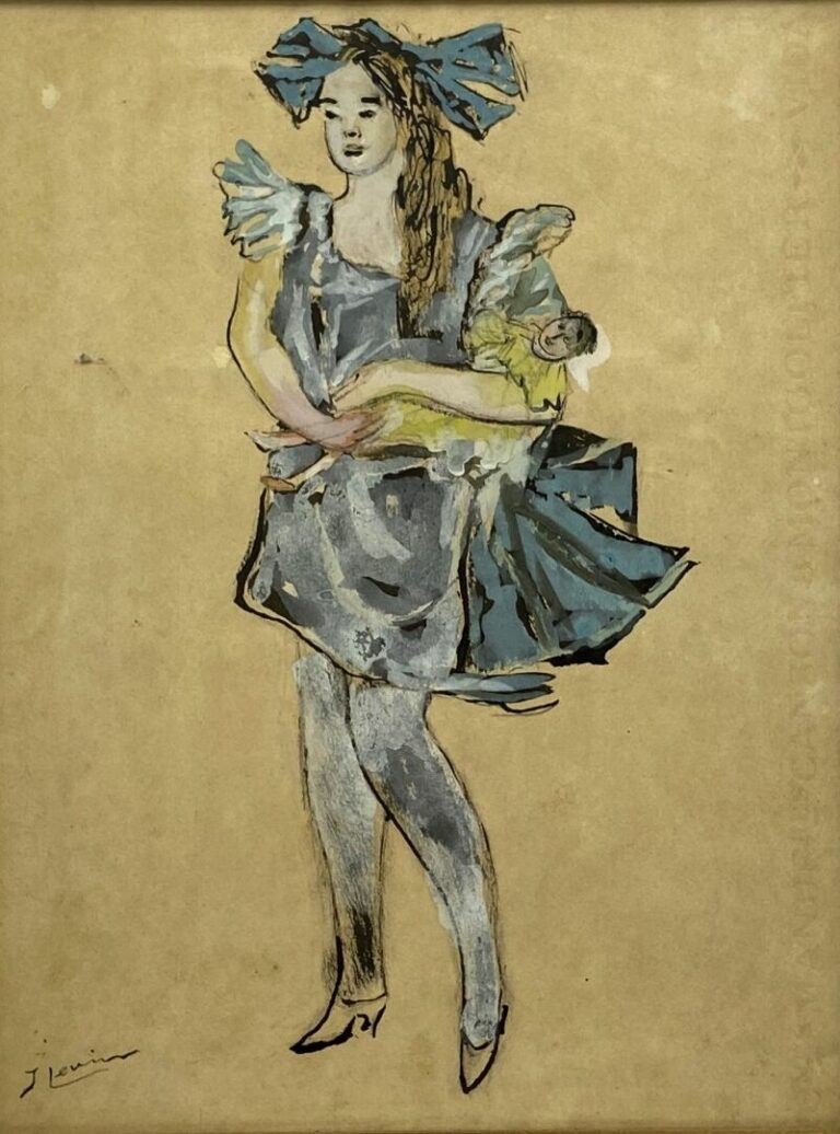Joseph LEVIN (1894-1979) - Jeune fille à la poupée - Gouache sur papier - 30 x…