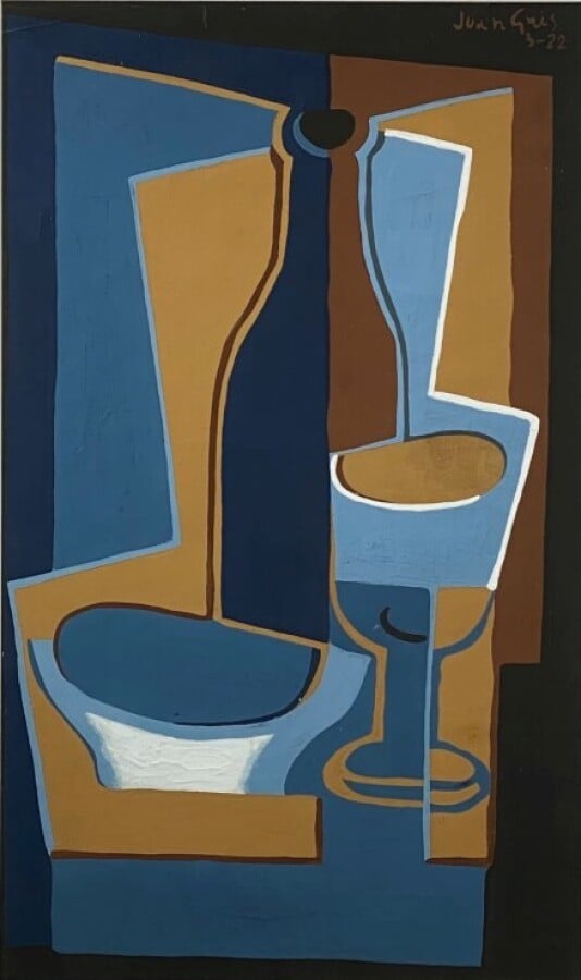 Juan GRIS (1887-1927) - La bouteille, 1922 - Pôchoir en couleurs, signé et daté…