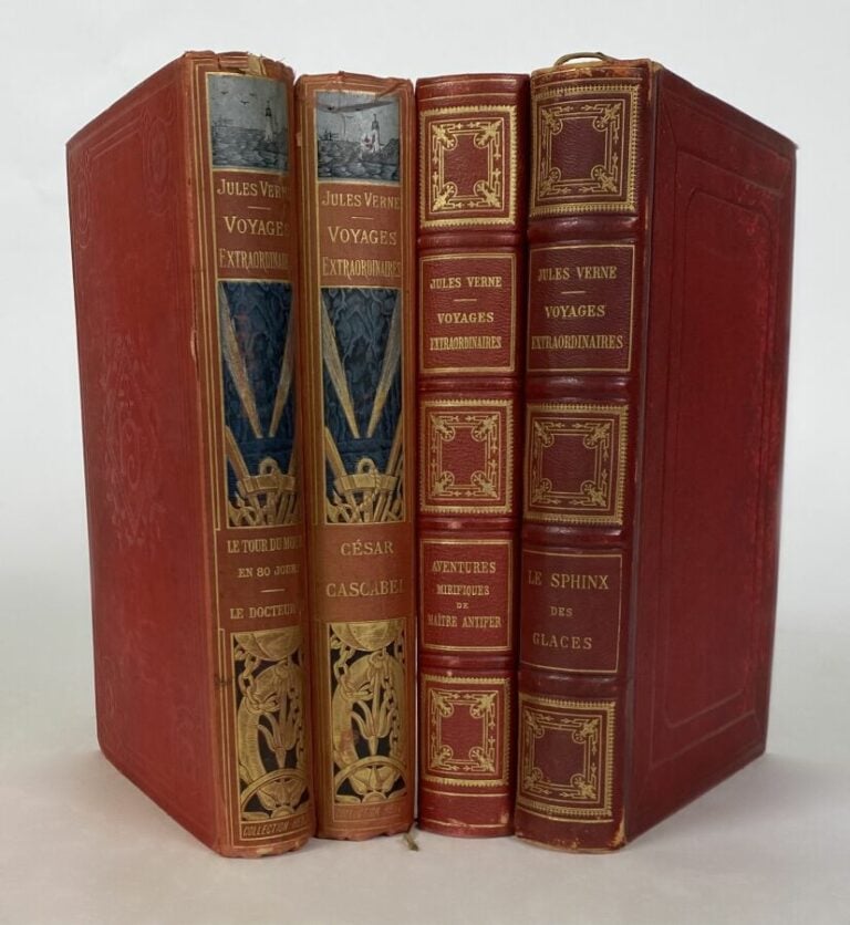 Jules Verne - Sphinx,César Cascabel,Tour du Monde,Antifer - hetzel - 4 vol in-4…