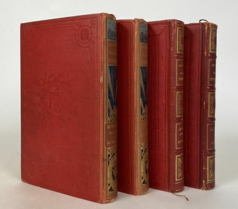 Jules Verne - Sphinx,César Cascabel,Tour du Monde,Antifer - hetzel - 4 vol in-4…