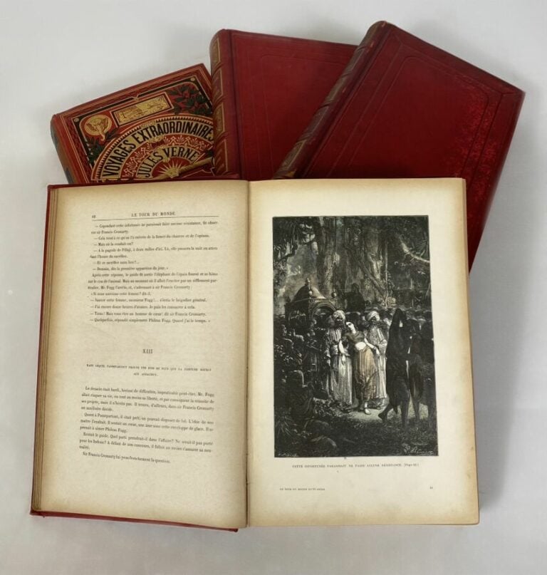 Jules Verne - Sphinx,César Cascabel,Tour du Monde,Antifer - hetzel - 4 vol in-4…