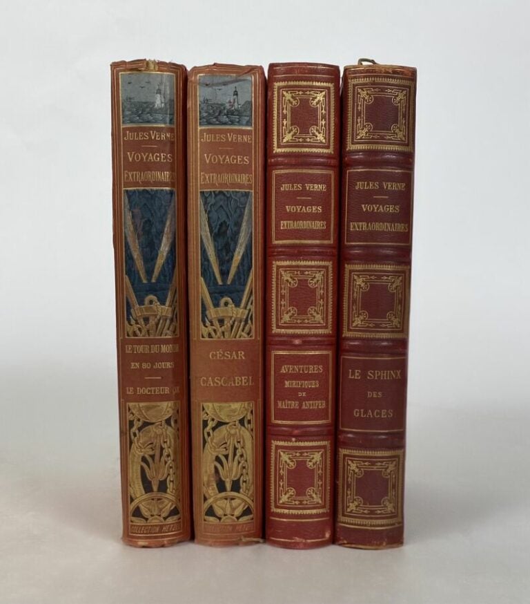 Jules Verne - Sphinx,César Cascabel,Tour du Monde,Antifer - hetzel - 4 vol in-4…
