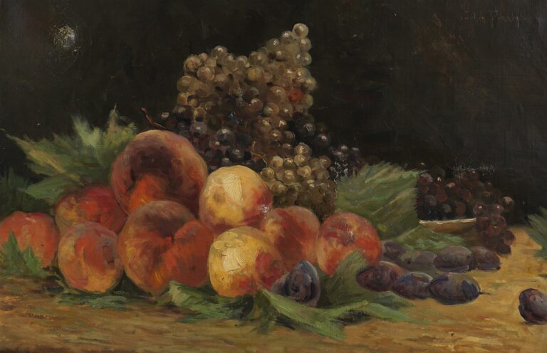 Julien PERREY (né en 1871). - Nature morte aux fruits - Huile sur toile, signée…
