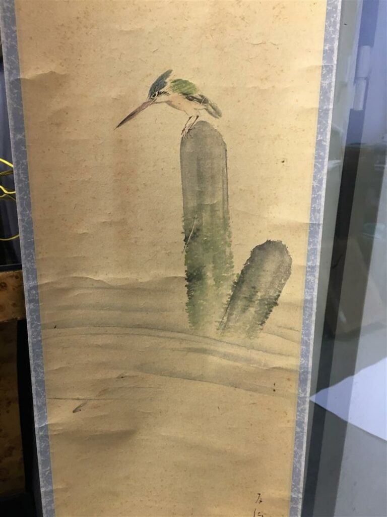 Kakemono - Représentant un martin-pêcheur - Encre du papier (?) - Signature et…