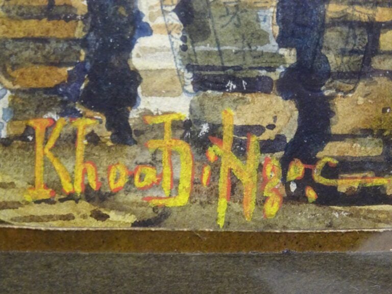 Khoa Dit Ngoc (XXe). - Ecole des arts appliqués de Hanoï. - Ruelle animée à Hué…