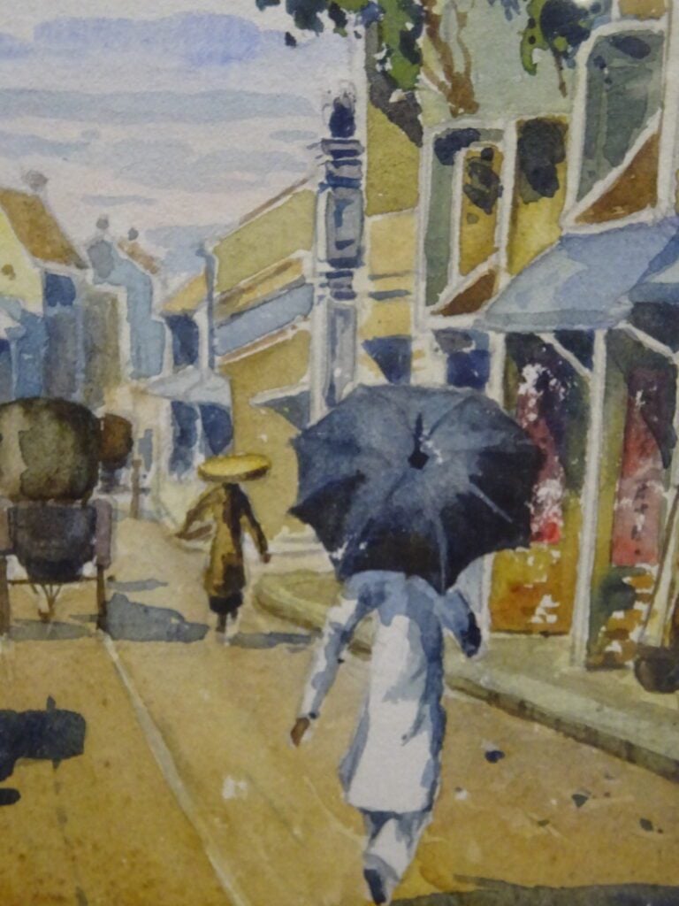 Khoa Dit Ngoc (XXe). - Ecole des arts appliqués de Hanoï. - Ruelle animée à Hué…
