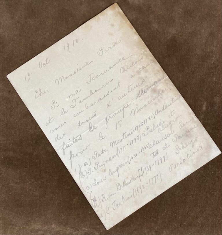 Kreisler, Fritz L.a.s. - Lettre de 1910 adressée à monsieur Pardo.