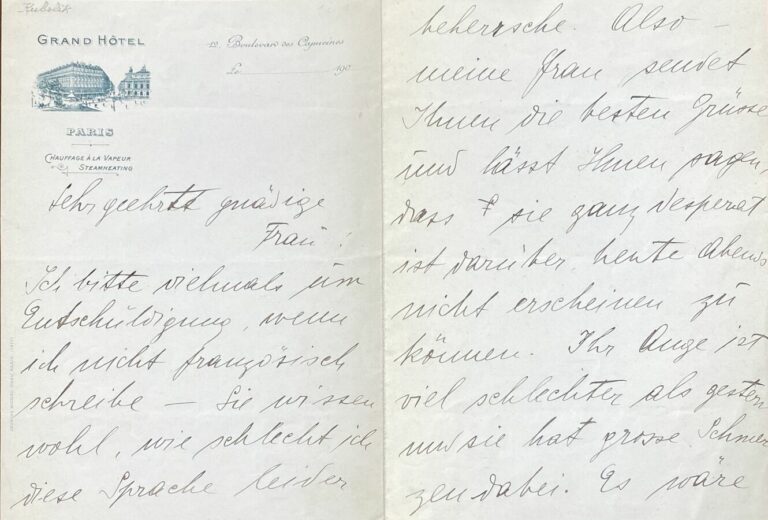 Kubelik, Jean L.a.s. - Lettre en allemand sur papier à en-tête du Grand hôtel d…