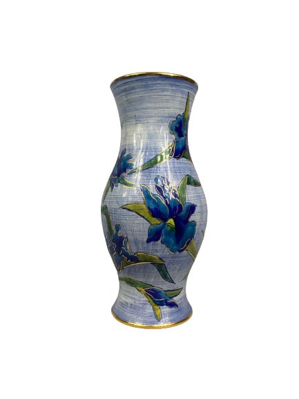 LA ROUE à VALLAURIS - Grand vase balustre en faïence à décor polychrome d'iris…