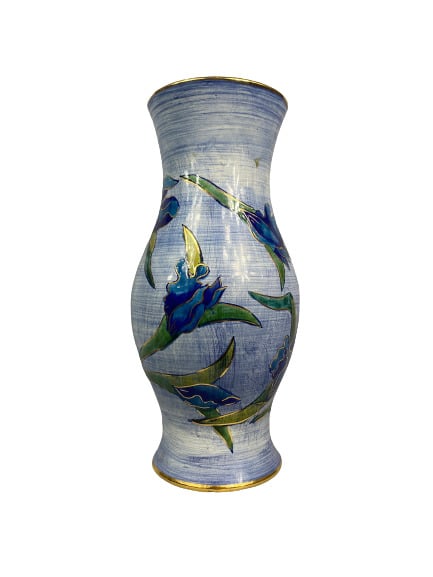 LA ROUE à VALLAURIS - Grand vase balustre en faïence à décor polychrome d'iris…