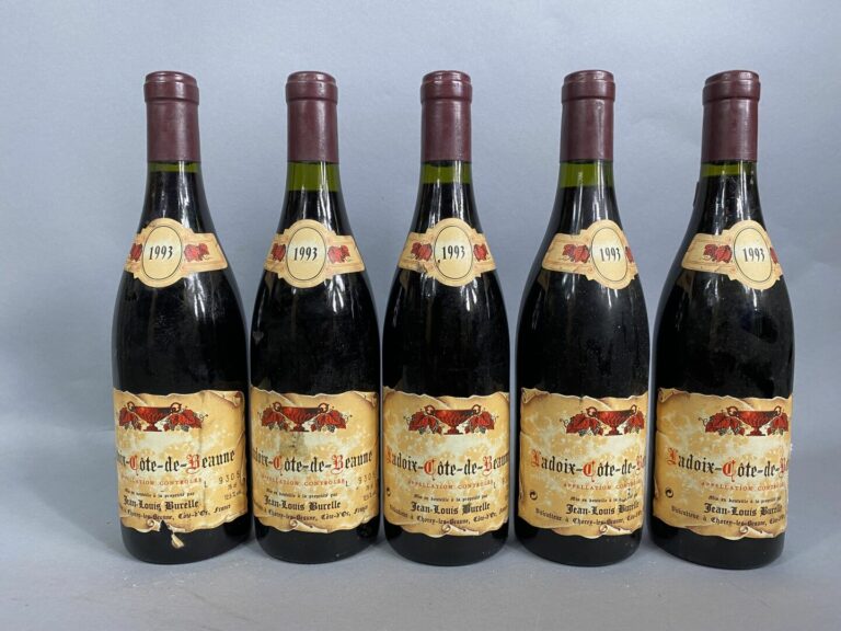 Ladoix Côte de Beaune - Lot de cinq bouteilles, 1991 et 1993 - (en l'état)