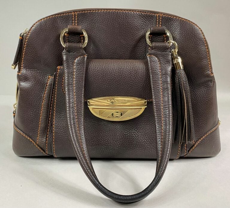 LANCEL - Sac Adjani en cuir grainé chocolat et surpiqûres oranges, à double poi…