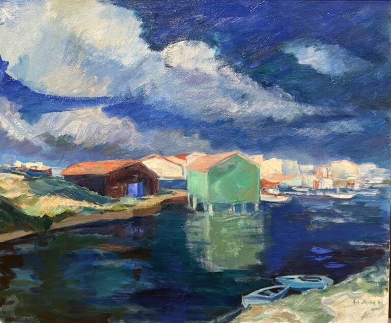 Le canal - Huile sur toile, signée en bas à droite, titrée au dos - 60 x 73 cm…
