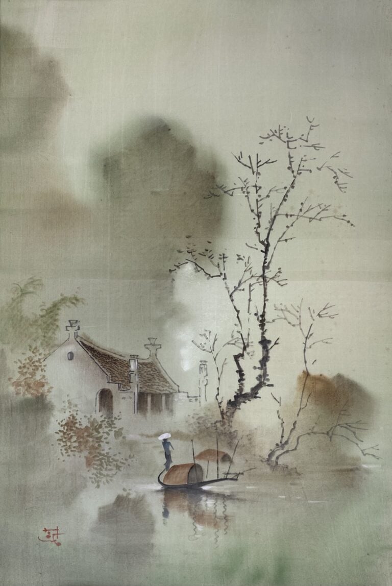Le Ngoc HIÊU (XXe siècle). - Pêcheurs - Ensemble de deux (2) peintures sur soie…