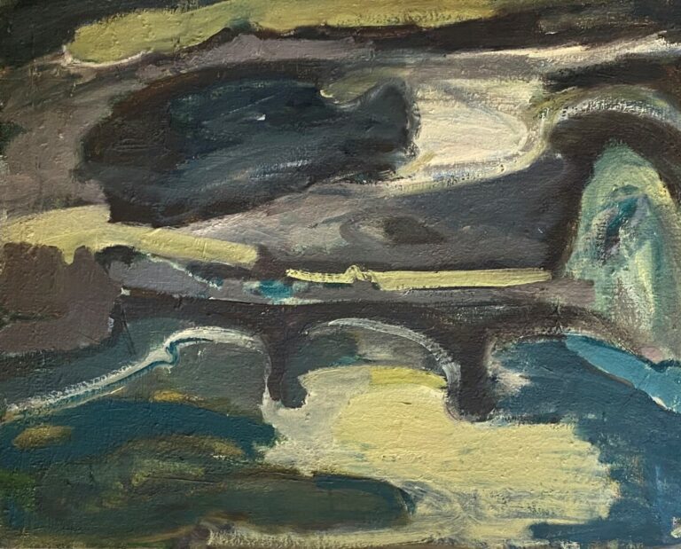 Le pont - Huile sur toile, - 65 x 81 cm
