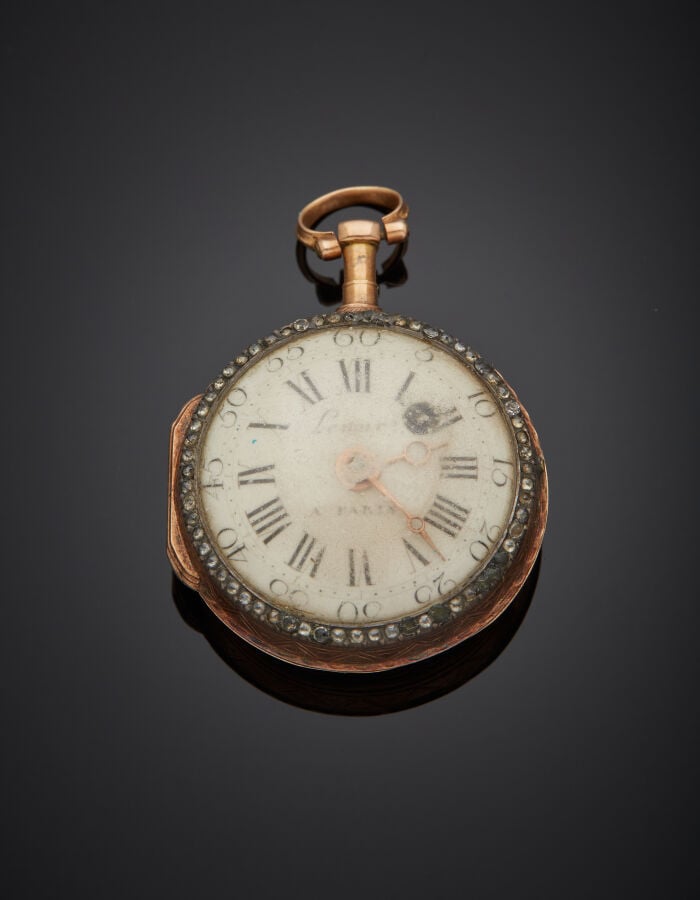 LENOIR - MONTRE de COL en or rose (750‰) et argent (min. 800‰) ciselé, orné pie…