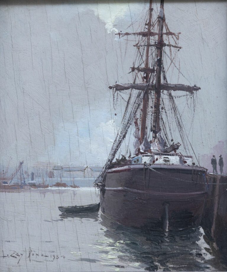 Léon ZEYTLINE (1885-1962) - Le port de Lorient, Bassin du commerce - Petite hui…