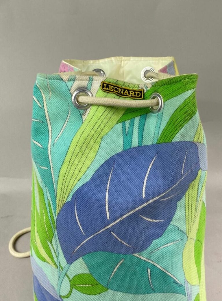LEONARD - Sac bourse en coton imprimé à décor végétal, fermeture par lien à res…