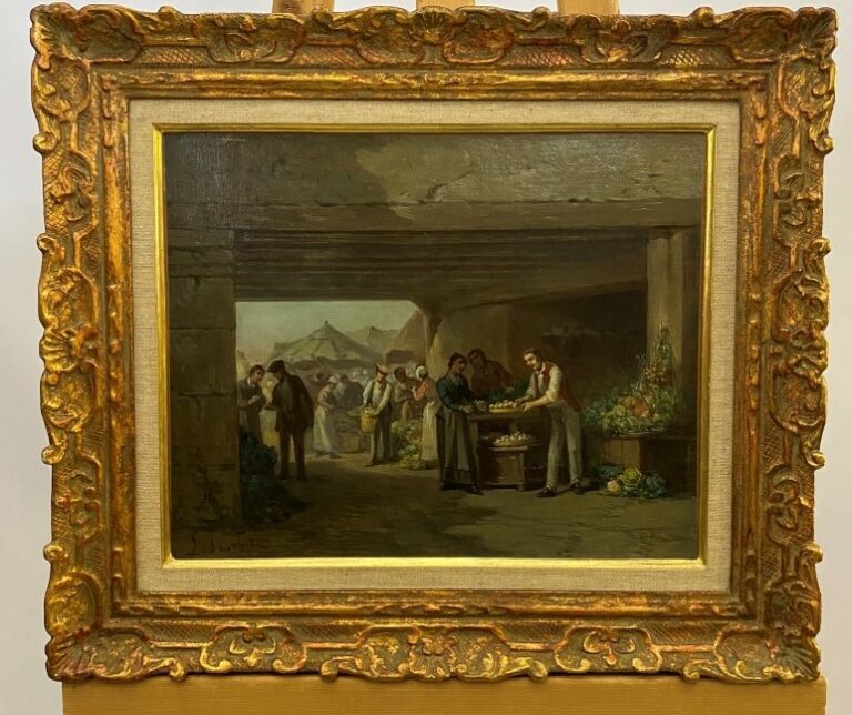 Léonard SAULFELT (c.1840?) - Scène de marché - Huile sur toile - Signée en bas…