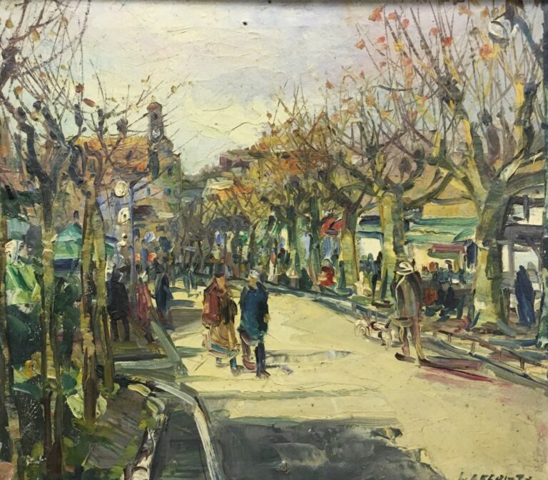 Léopold LECOMTE (1890-1963). - Cannes, la Croisette en hiver - Huile sur toile,…