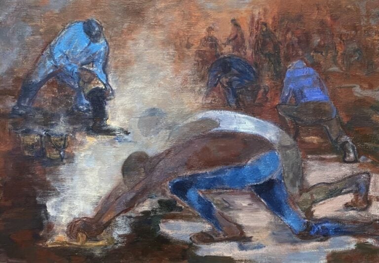 Les asphalteurs II - Huile sur toile, signée en bas à droite, titrée au dos - 6…
