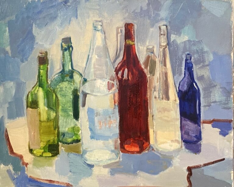 Les bouteilles - Huile sur toile - 54 x 73 cm