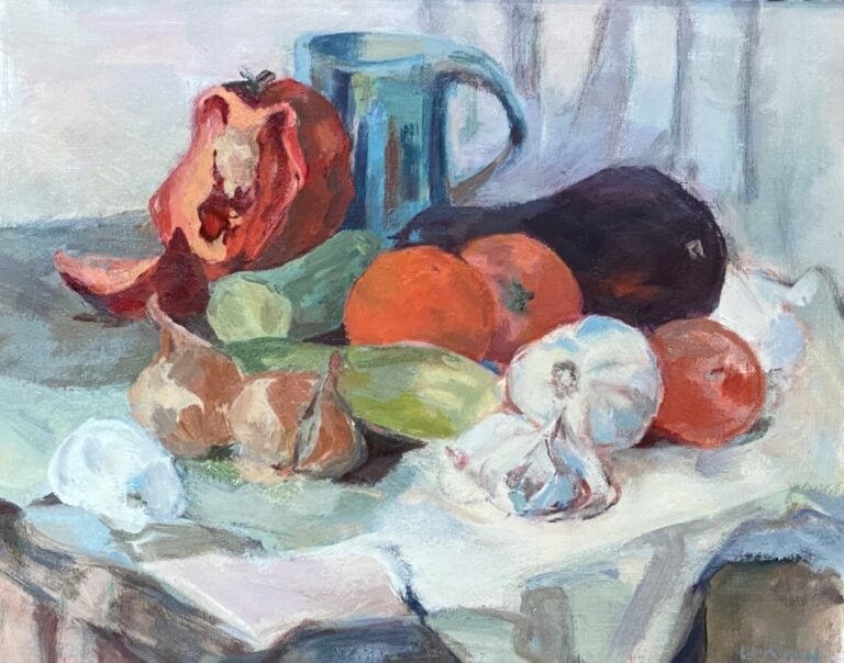 Les fleurs ; le port ; nature morte aux légumes ; paysage - Quatre huile sur to…