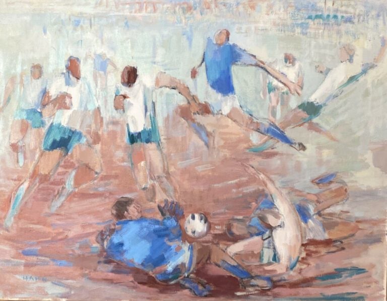 Les joueurs de football - Huile sur toile, signée en bas à gauche - 73 x 92 cm…