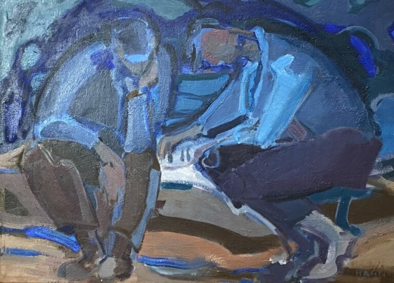 Les joueurs d'échecs - Huile sur toile, signée en bas à droite, contresignée au…