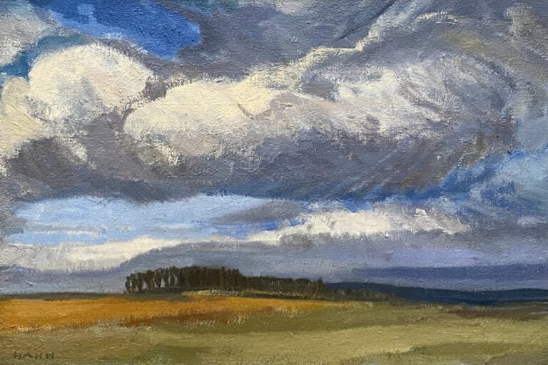 Les nuages - Huile sur toile, signée en bas à gauche, contresignée et titrée au…
