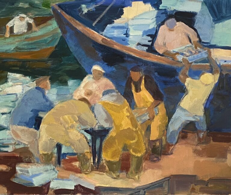 Les pêcheurs - Huile sur toile, - 54 x 65 cm