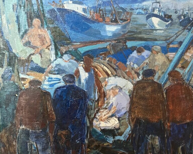 Les pêcheurs - Huile sur toile, petits manques de peintures - 65 x 81 cm