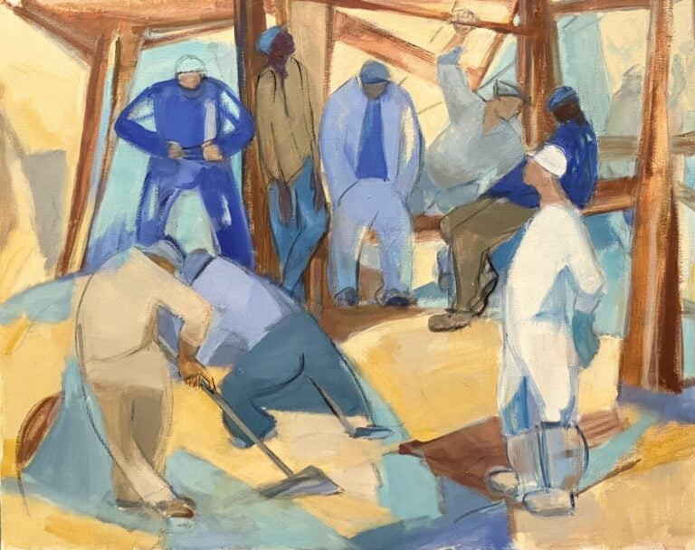 Les travailleurs - Huile sur toile, - 73 x 92 cm