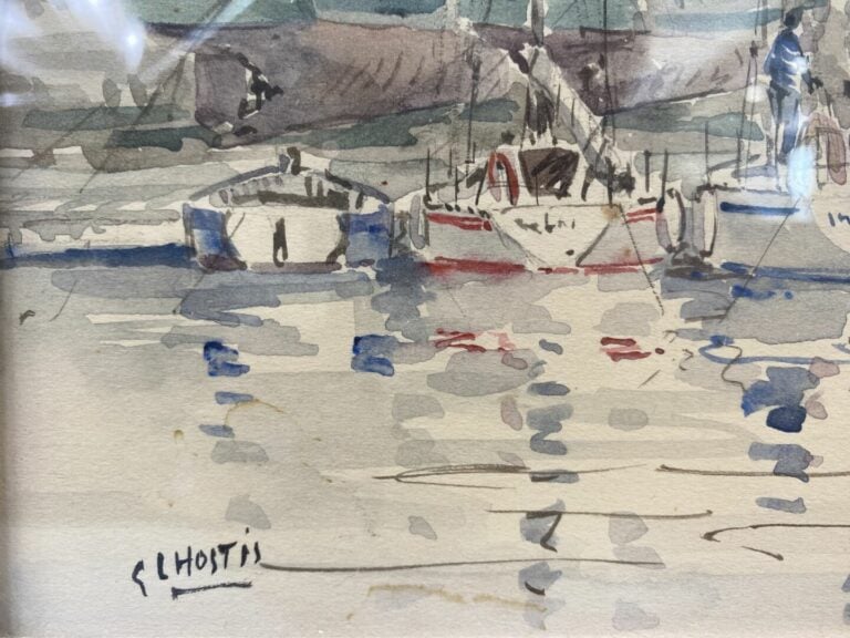 L'HOSTIS Guy (Paimpol, 1945) - Escale à Camaret - Aquarelle - Signée en bas à g…
